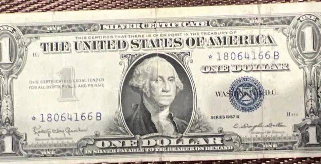 1957 STAR NOTE One Dollar Blue Seal Note Silver Color Old US Bill $1 Money