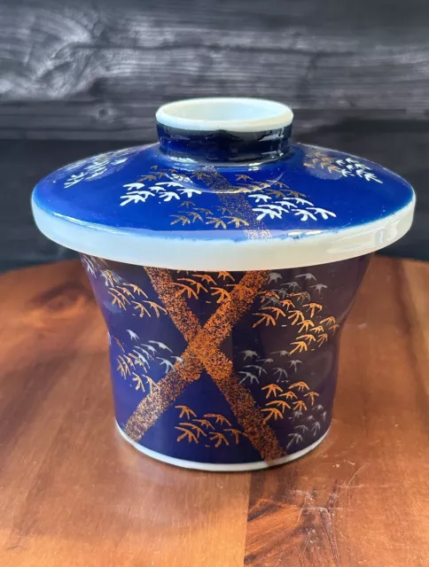 Kotobuki I Believe Ginger Spice Jar Karakusa , Chawamushi ￼cup/bowl Blue & Gold