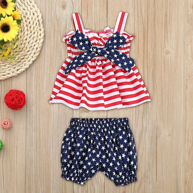 NEw Baby Girls 4th of July Patriotic Smocked Bow Ruffle Tunic Bloomers Outfit