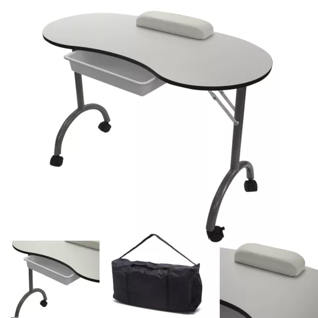 RayGar Portable Foldable Mobile Manicure Nail Art Beauty Salon Table Desk White