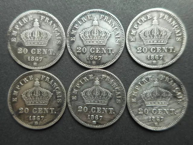 France 20 Centimes 1867 BB Napoleon III (Lot of 6 Coins) (KM# 808.2)