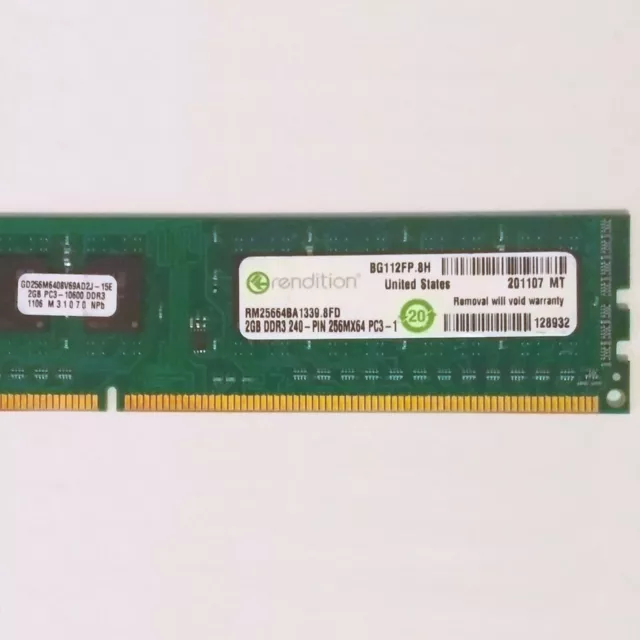 4GB Kit Rendition RM25664BA1339.8FD 2GB DDR3-1333MHz PC3-10600 Memory RAM 2