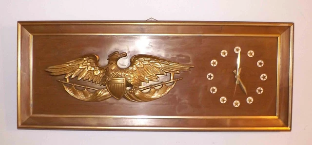 Huge 3-D MCM Vtg 50s 60s Turner Wall Accessory Gold Bald Eagle Clock Mid Century
