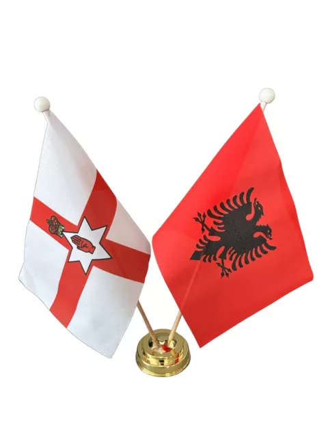 Northern Ireland and Albania 9"X6" Table Flags on Plastic Gold Base