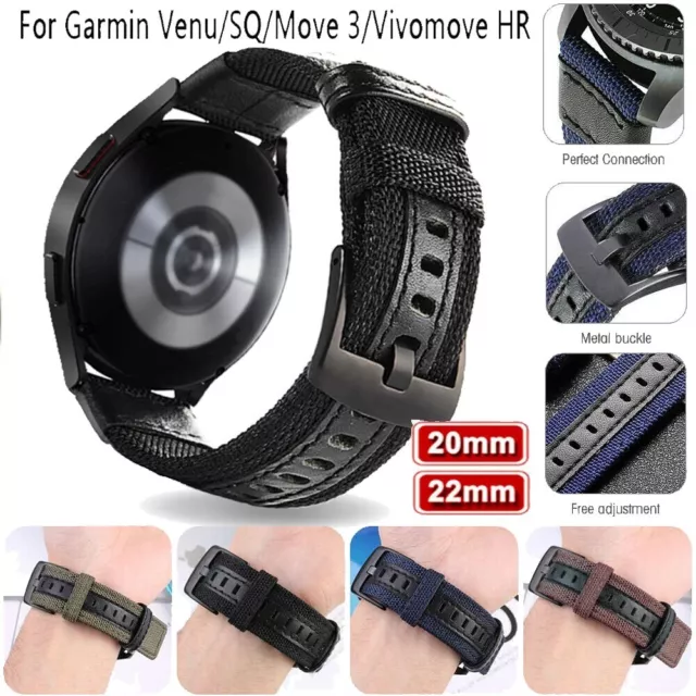Canvas Leather Strap Watch Band For Garmin Vivoactive 3 4 /Venu 2/ Venu Sq