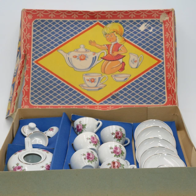 VINTAGE DOLLS/CHILDS CHINA Tea Set Boxed Complete Flowers marked