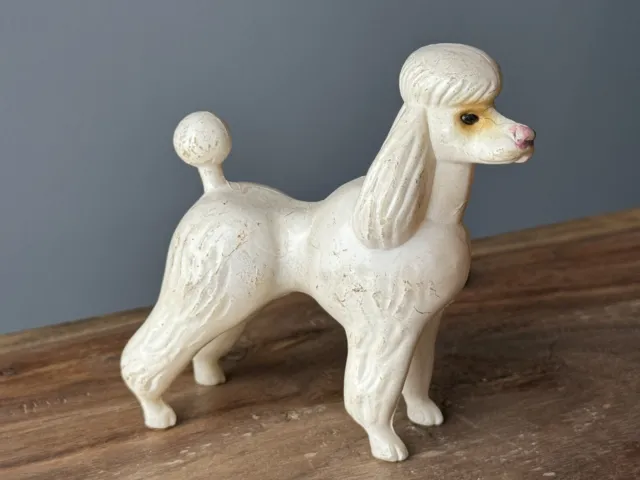 CUTE Vtg 60’s Classic Plastic Puppy Dog POODLE Figure Figurine 4” tall x 4" long