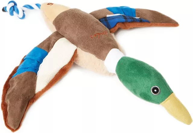 Rosewood Joules Plush Printed Blue Duck Dog Toy - Rope Tail & Hidden Squeaker