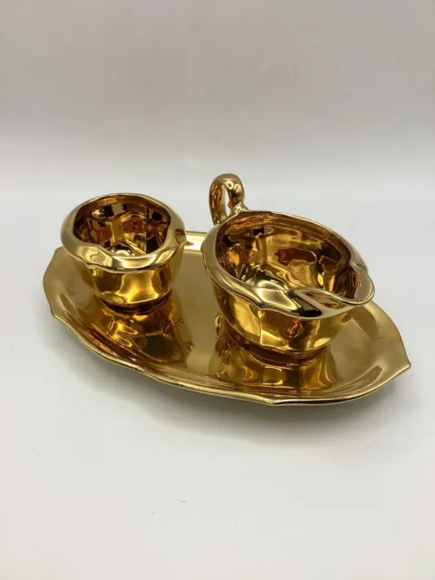 Royal Winton Serving Dish, Milk Jug & Sugar Bowl Gold Colour