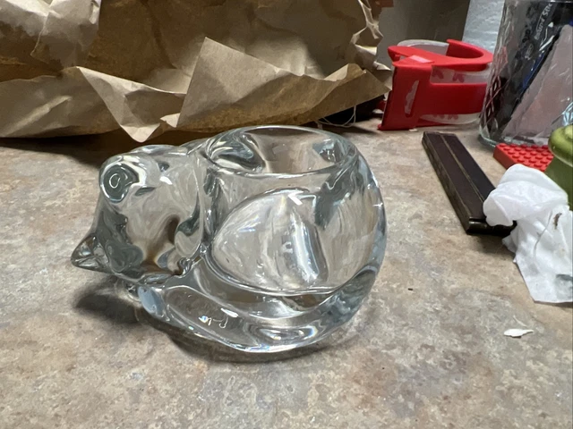 INDIANA GLASS Crystal Cat Kitten Votive Candle Holder Clear