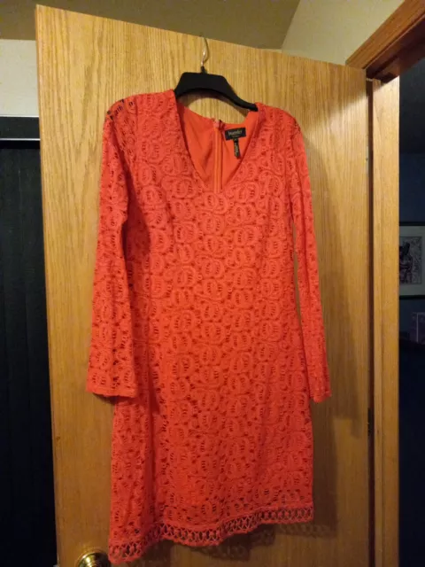 Womens Laundry By Shelli Segal  Orange Long Sleeve Lace Dress Sz 8 Cotton/nylon