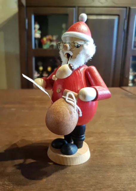 Räuchermännchen Erzgebirge Weihnachtsmann mit Wunschzettel, Sack, Pfeife,Brille