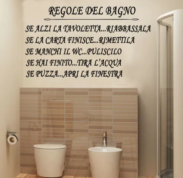 WALL STICKERS MURALI Regole del Bagno adesivo casa Toilet rules muro parete wc