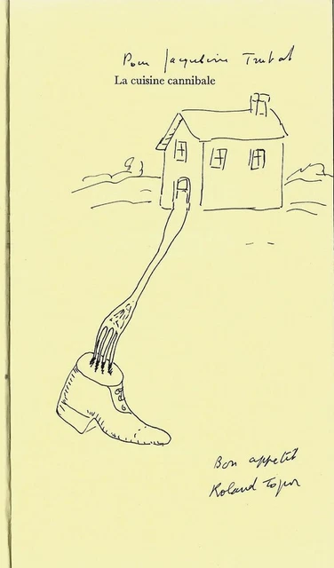 Dessin Original Roland Topor - Encre Sur Papier, Signé - Style Surréaliste Années 90