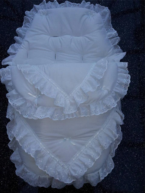 Baby's Cosy Toes / Footmuff 3-in-1 in white  double lace design design