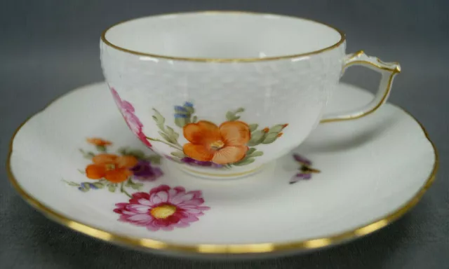 Antique KPM Berlin Hand Painted KPM74 Floral Butterfly & Gold Tea Cup & Saucer A