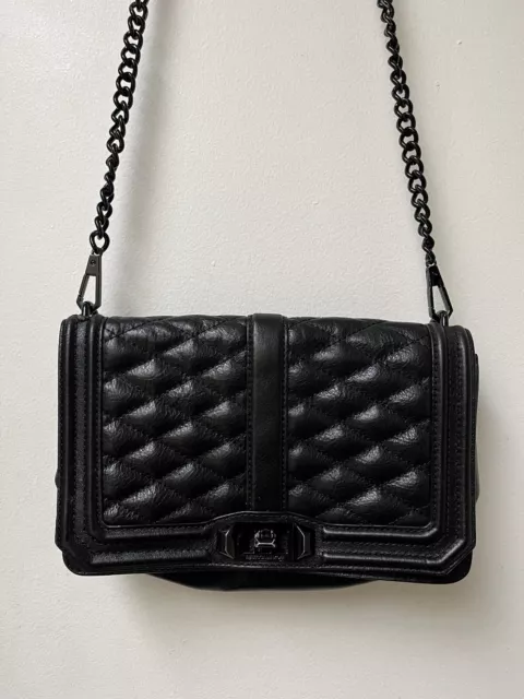 Rebecca Minkoff Quilted Love Turnlock Crossbody Black Leather Bag Purse