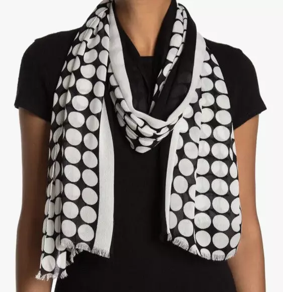 NWT Kate Spade New York Scarf Polka Dot Black White Dance Floor Oblong Scarf