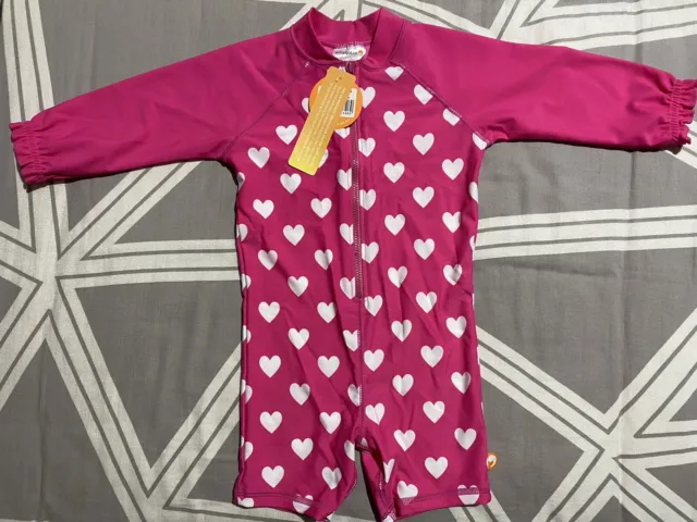 NWT Toddler Girls ESCARGOT.CO Size 12-18 Months Love Heart Swimsuit UPF 50+