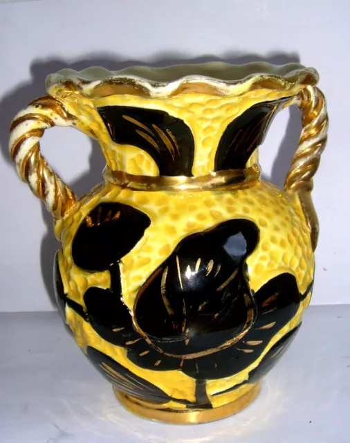 eizigartige alte  Keramik Blumenvase Vase Blumendekor Golddekor H - 15cm *