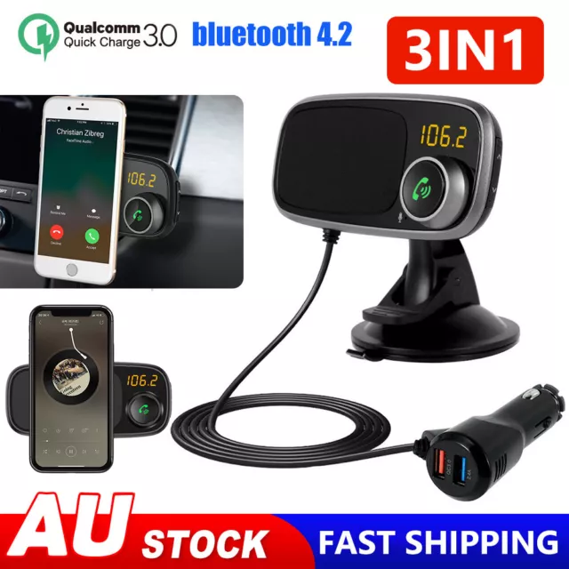 FM Transmitter 3 IN1 Car bluetooth Wireless Radio MP3 Adapter Kit USB Charger AU