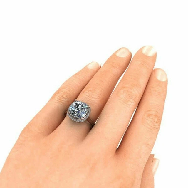 Kissen 1.90 Karat Moissanit Verlobungsring Set Massiv 14K Rosegold Größe 5 6 7
