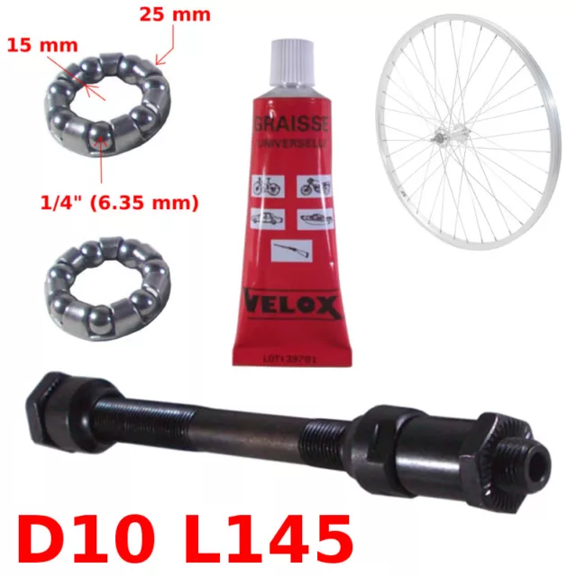 Kit Axe De Roue Arriere D10L145 Graisse Roulement Cage Billes Velo Moyeu Vtt Rou