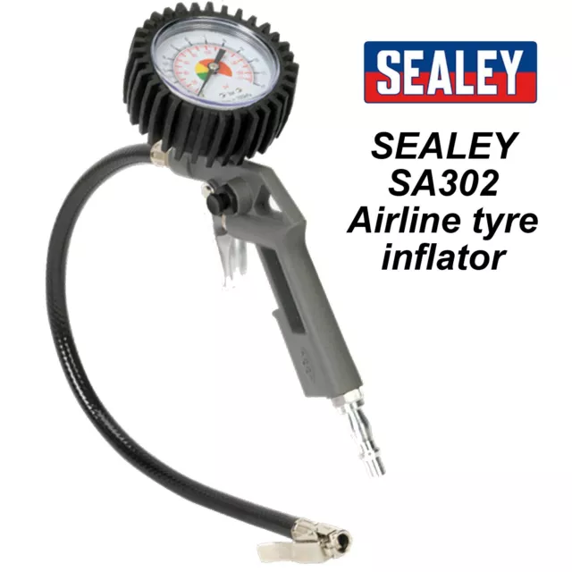 Air Line Tyre Inflator 0-175psi Sealey SA302 Pressure Gauge & 1/4" BSP Connector