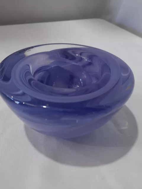 Kosta Boda Blue Swirl Art Glass bowl / Candle Holder