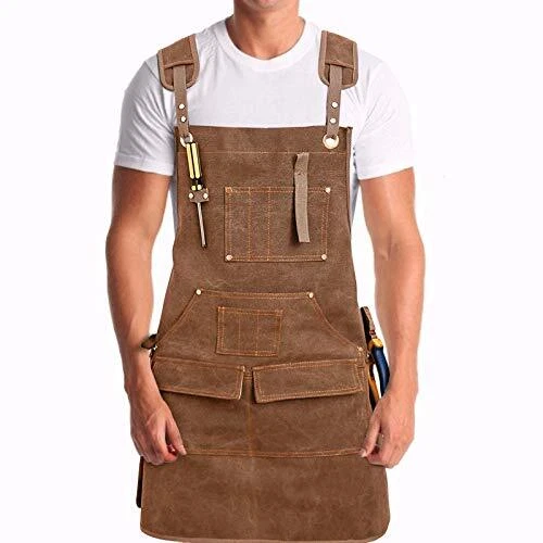 Woodworking Apron, Heavy Duty Waxed Canvas Working Tool Apron with 9 Khaki