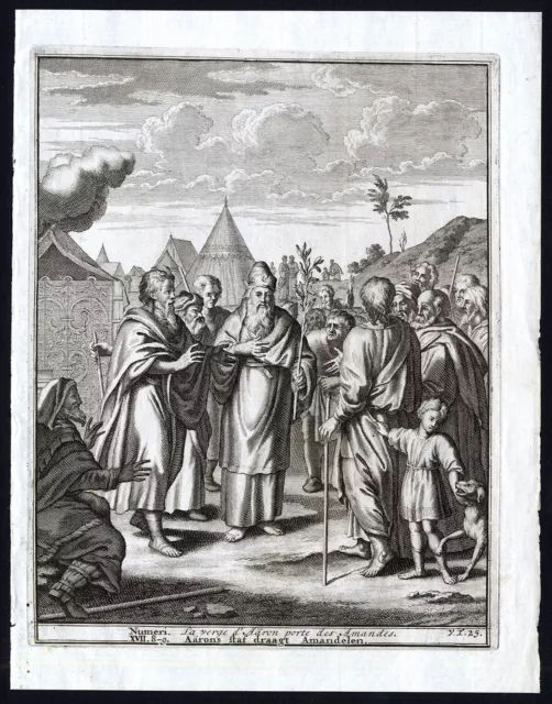 Antique Bible Print-V.T.25-AARON-MOSES-STAFF-ALMOND-LORD-Halma-Scheits-1710