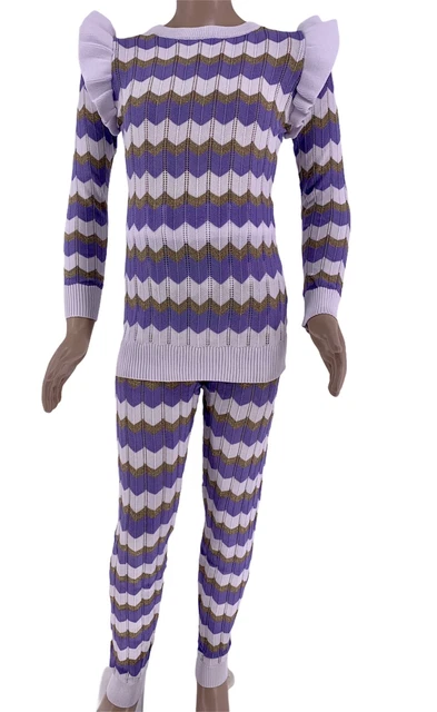 Kids Girls Knitted Scallop Lounge wear Tracksuit Joggers 2 PCS Set 2 -12 Yrs
