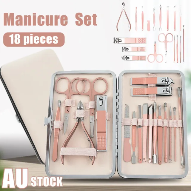 18PCS Manicure Pedicure Kit Set Stainless Steel Nail Grooming Clippers Tools AU