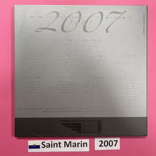 Coffret BU Saint-Marin 2007  🇸🇲+ 5 Euro Argent 2