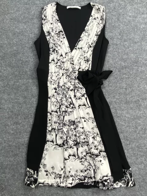 Diane Von Furstenberg Silk Wrap Dress Women Extra Small Black Floral Vtg
