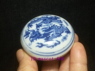Collection Chinese Old blue-and-white Porcelain Dragon Make-up Powder Box Gift