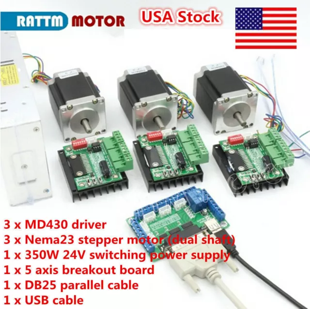 【USA】3 Axis Mach3 CNC Controller Kit Nema23 Stepper Motor 270oz.in&TB6560 Driver