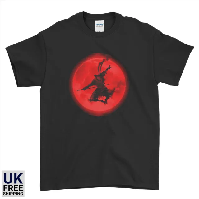 T-shirt giapponese samurai e luna rossa arti marziali karate allenamento