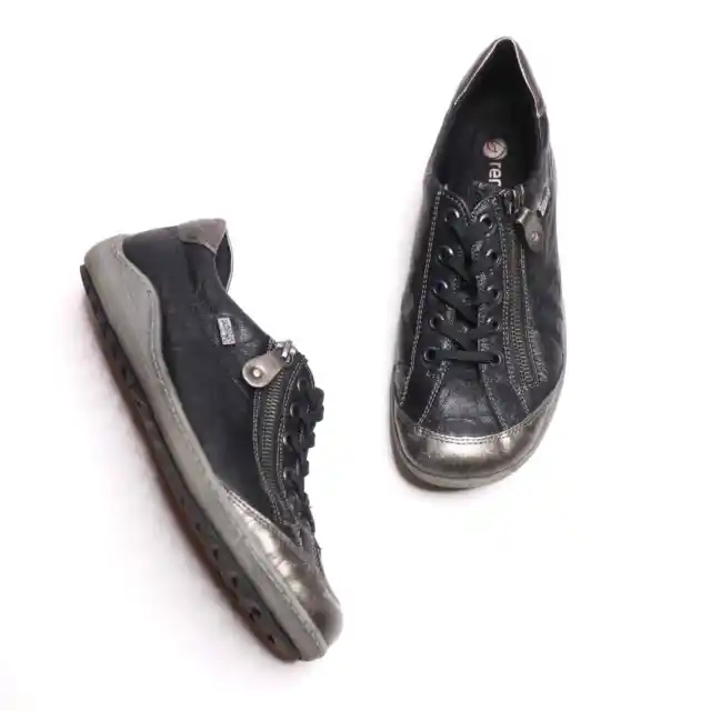 REMONTE Liv 02 Low Lace Shoes Zip Lace Leather Black/Pewter R1402-01 Women's 38