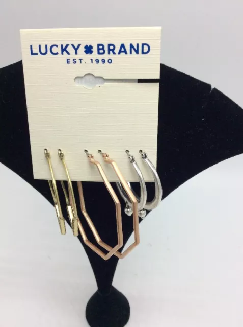 $39 Lucky Brand Three tone 3PC pave bead hoop earrings #500