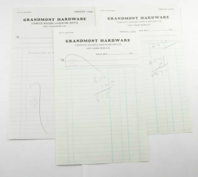 1940 Lamson Goodnow Grandmont Hardware Detroit MI Payment Memos Ephemera P868F