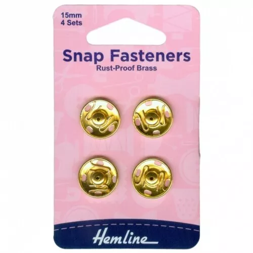 Hemline 15mm Sew On Metal Snap Fasteners Gold