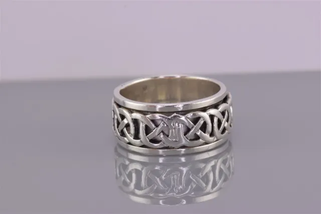 Sterling Silver 10mm Carved Celtic Knot Spinner Band Ring 925 Sz: 9