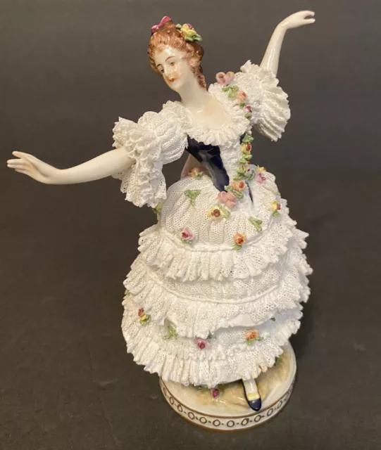 ANTIQUE VOLKSTEDT GERMAN Porcelain Dresden Lace Ballerina Figurine $162 ...