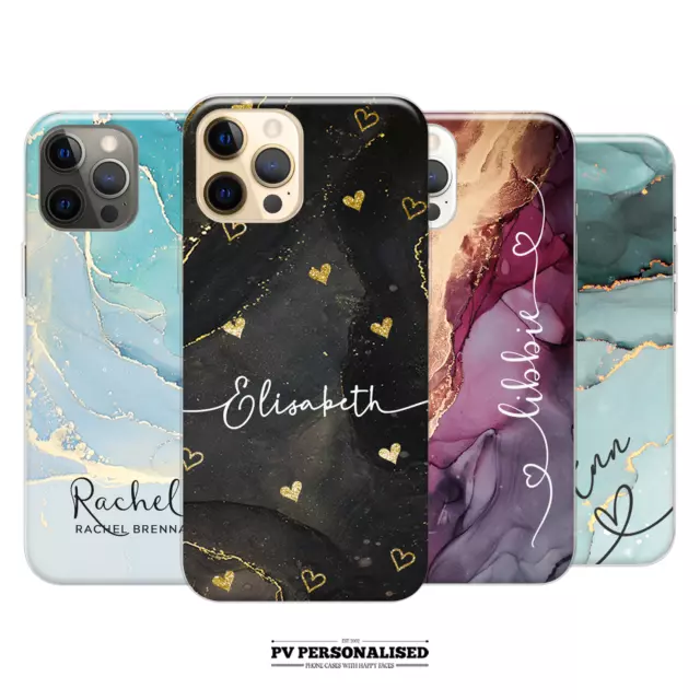 Personalised Marble Phone Case Name Silicone Cover For iPhone 11 13 14 15 12 Pro