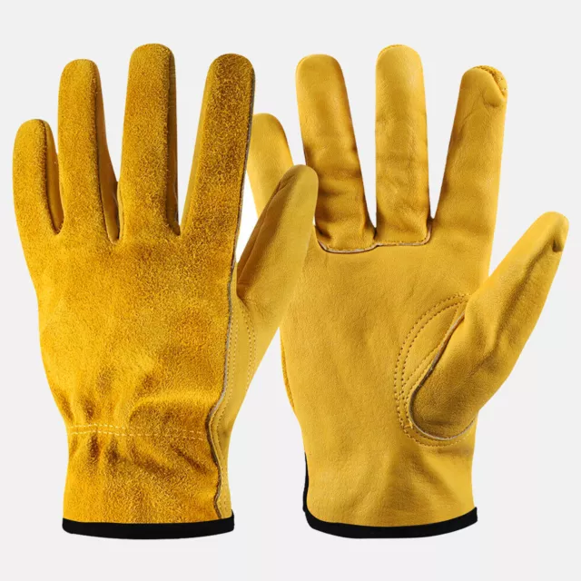 Leather Work Gloves Yellow Thorn Proof Men Protection Safety Gardening Glove