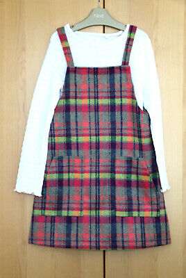 NEXT Girls Checked Pinafore Dress & White Shirred Top Age 9 Years BNWT