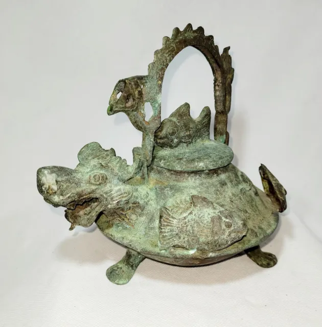 Antique Chinese Large Footed Cast Iron Dragon Spout Teapot/Kettle
