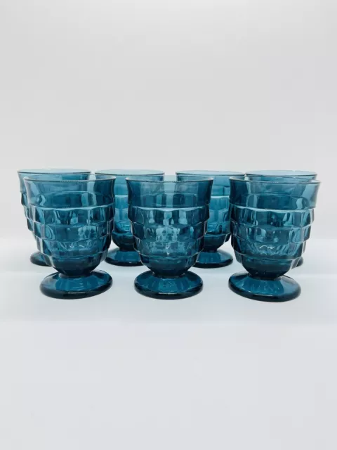 Vintage Indiana Glass Whitehall Colony 7 Pcs Tumbler Glasses Riviera Blue Cubist