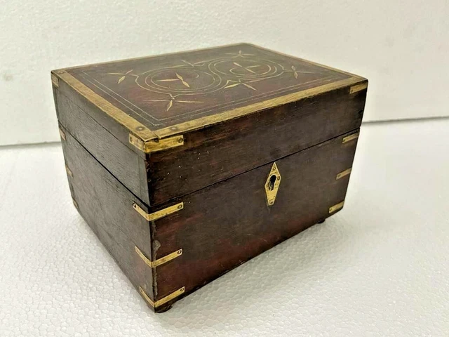 Old Vintage Rare Handmade Wooden Brass Fitted 6 Perfume Bottles Box With Mirror